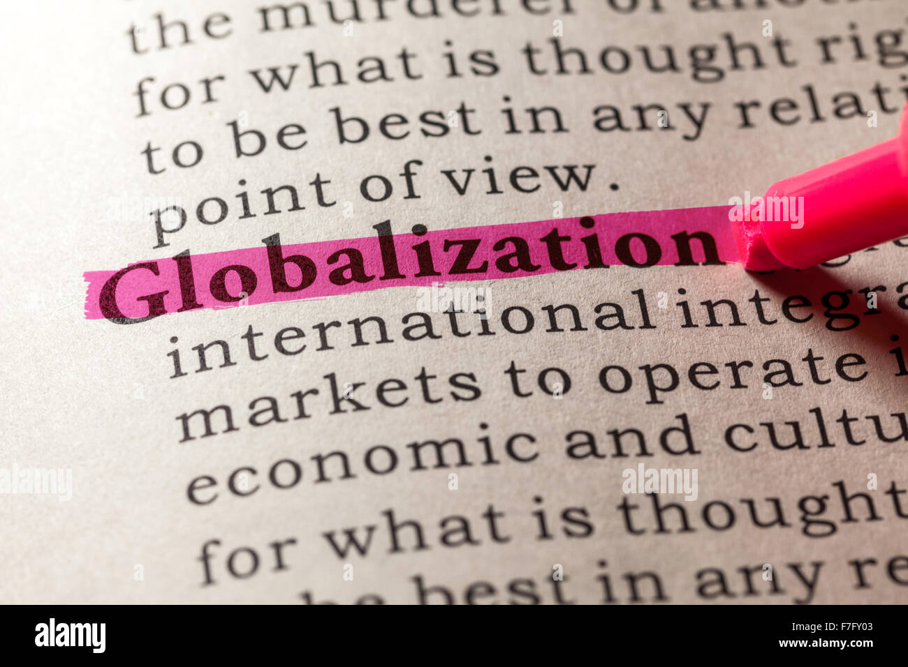 Fake Dictionary, Dictionary definition of the word globalization Stock Photo