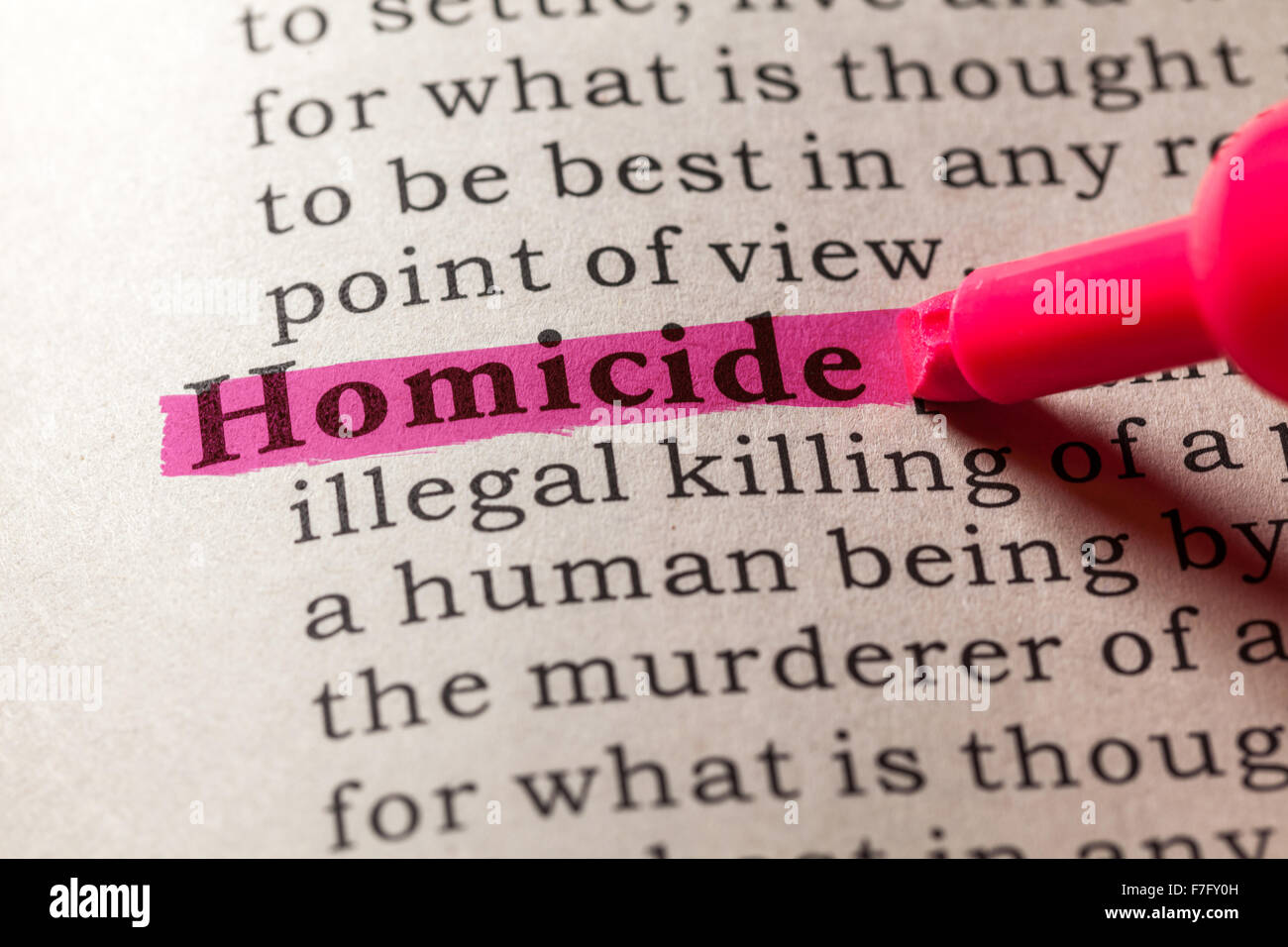 Fake Dictionary, Dictionary definition of the word homicide Stock Photo
