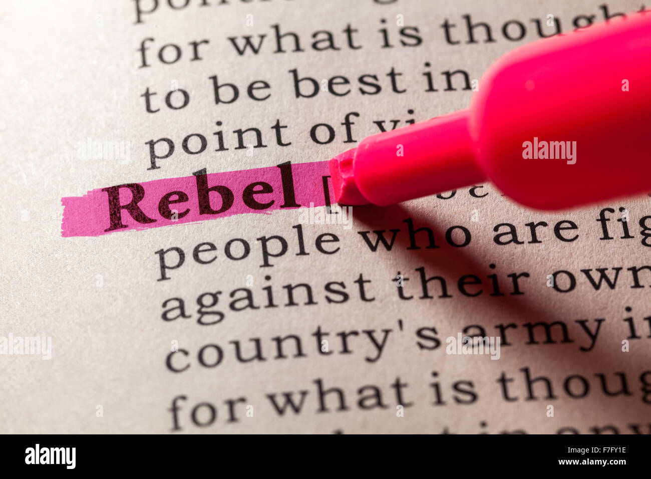 Fake Dictionary, Dictionary definition of the word rebel Stock Photo