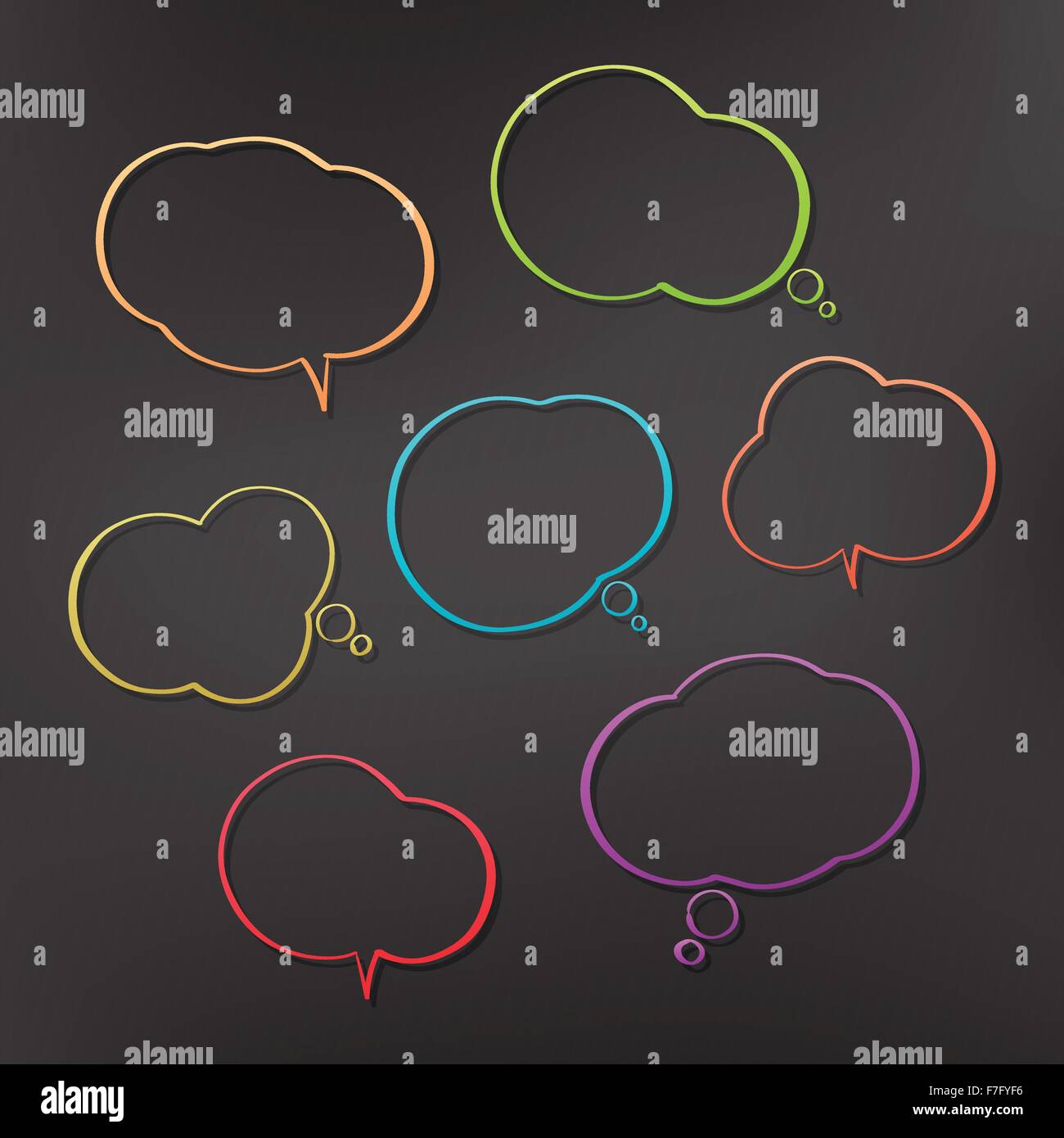 set of comic speech bubbles isolated on dark background. vector cloud ...