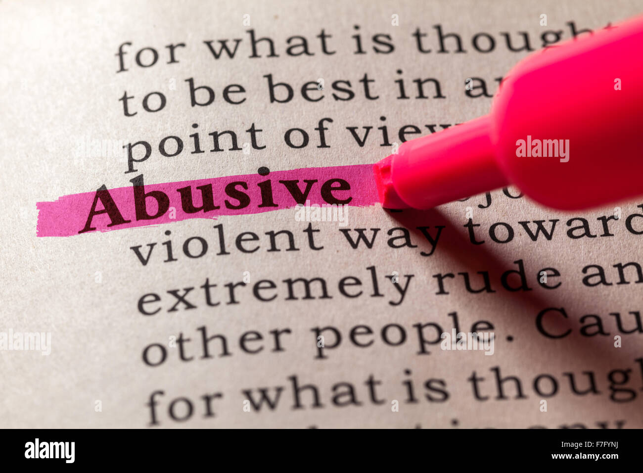 Fake Dictionary, Dictionary definition of the word abusive Stock Photo