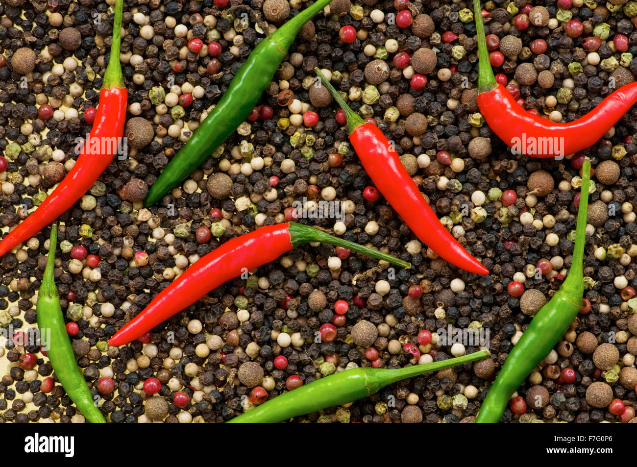 Red and green peppers on pepper background Stock Photo - Alamy