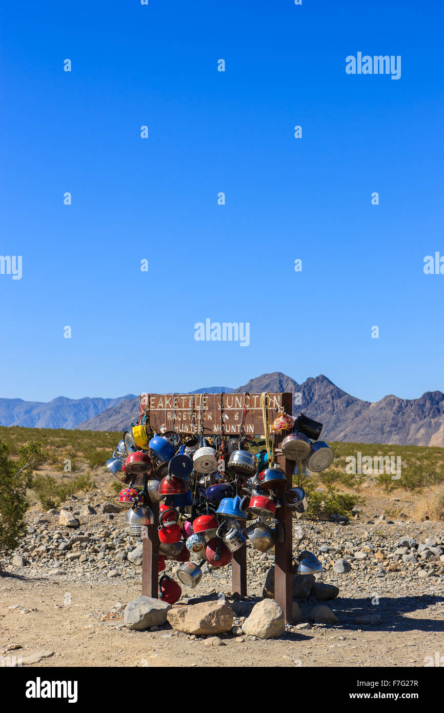 Tea kettle junction road sign in Death Valley N.P, California, USA Stock Photo Alamy