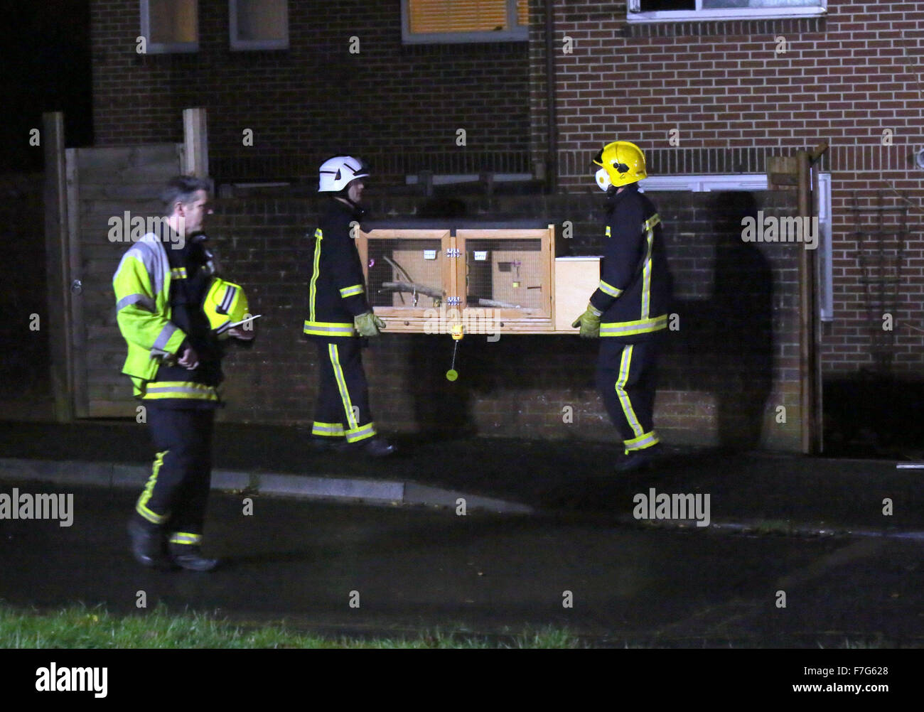 Waterlooville, Hampshire, UK. 30th November, 2015. A faulty phone  charger is believed to have caused the fire that gutted one Waterlooville  home and damaged the roof and other part of another.  The fire started at about 3.45pm and crews from Havant, Portchester and Cosham were called to tackle the  blaze.  A Further crew from Southsea also attended and supported with the clear up operation.  The Home owner who  was home alone at the time had a working smoke alarm that alerted her to the fact that her bedroom was on fire. Credit:  uknip/Alamy Live News Stock Photo