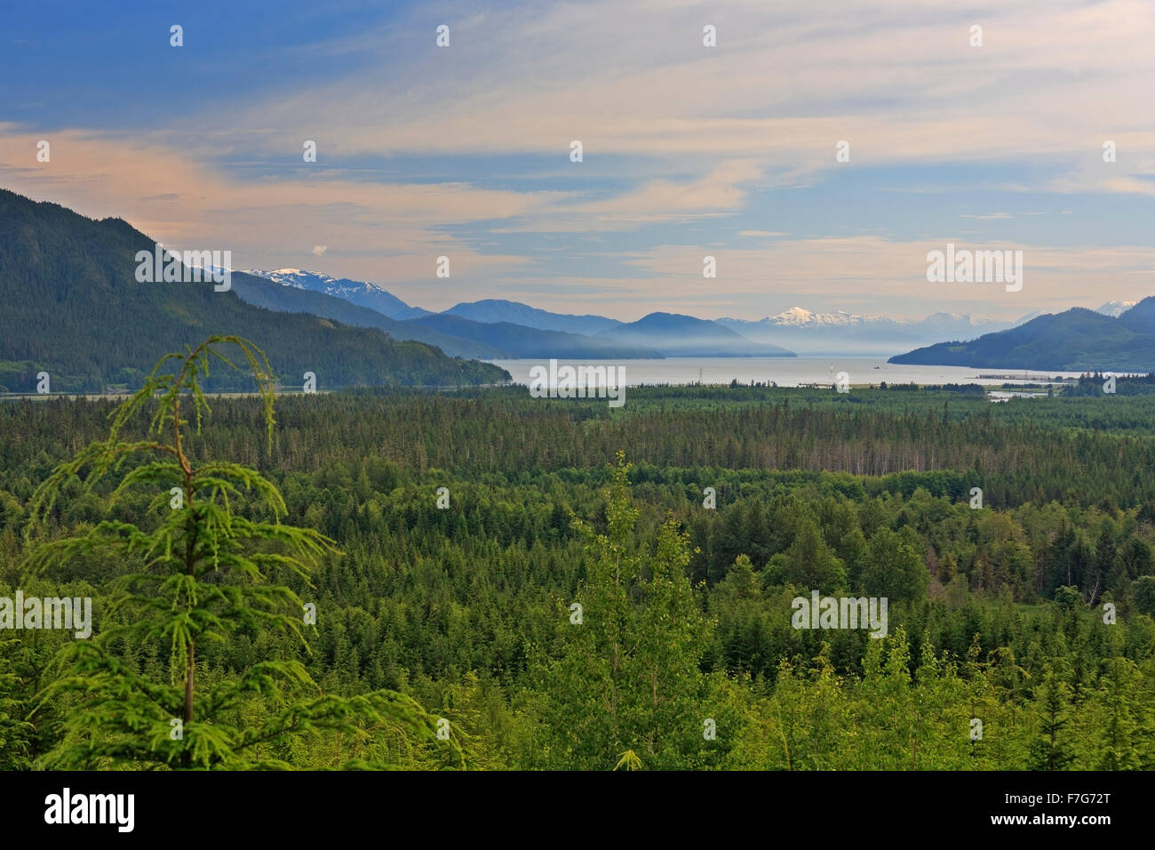 View towards Douglas Channel from lookout in Kitimat, British Columbia Stock Photo