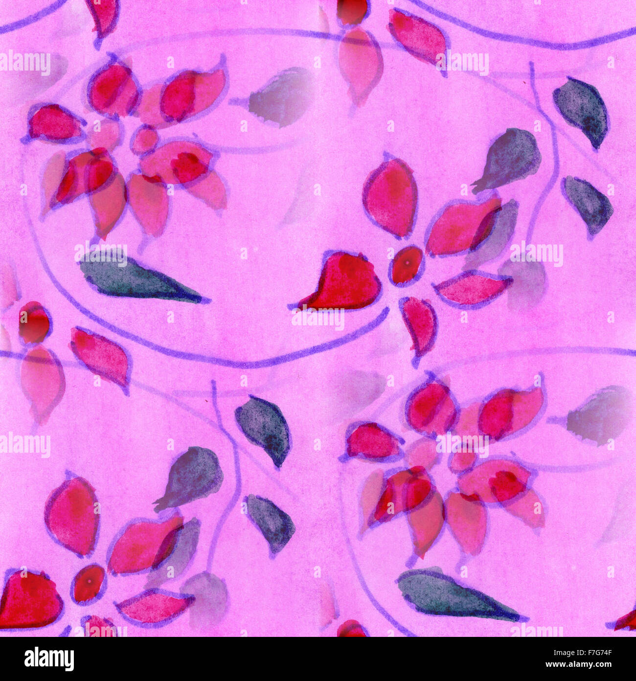 pink flower pattern texture watercolor handmade seamless texture for your website Stock Photo
