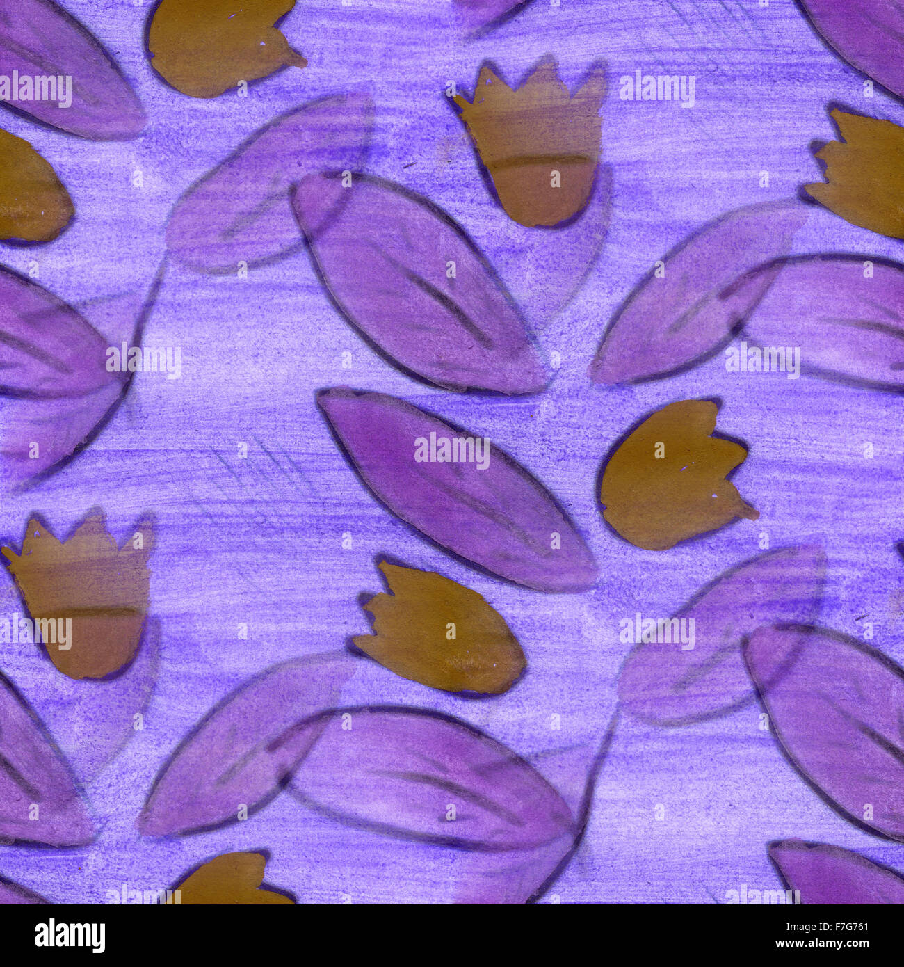 purple brown tulip flower pattern texture watercolor handmade seamless texture for your website Stock Photo