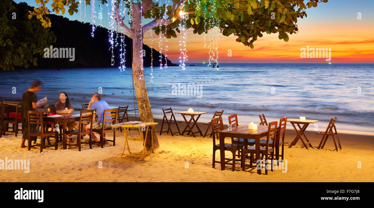 Restaurant on the beach, Lima Coco Resort, Koh Samet Island, Thailand Stock Photo