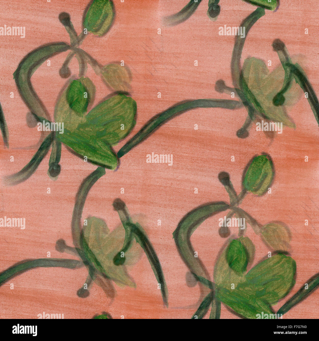 green brown grass flower pattern texture watercolor handmade seamless texture for your website Stock Photo