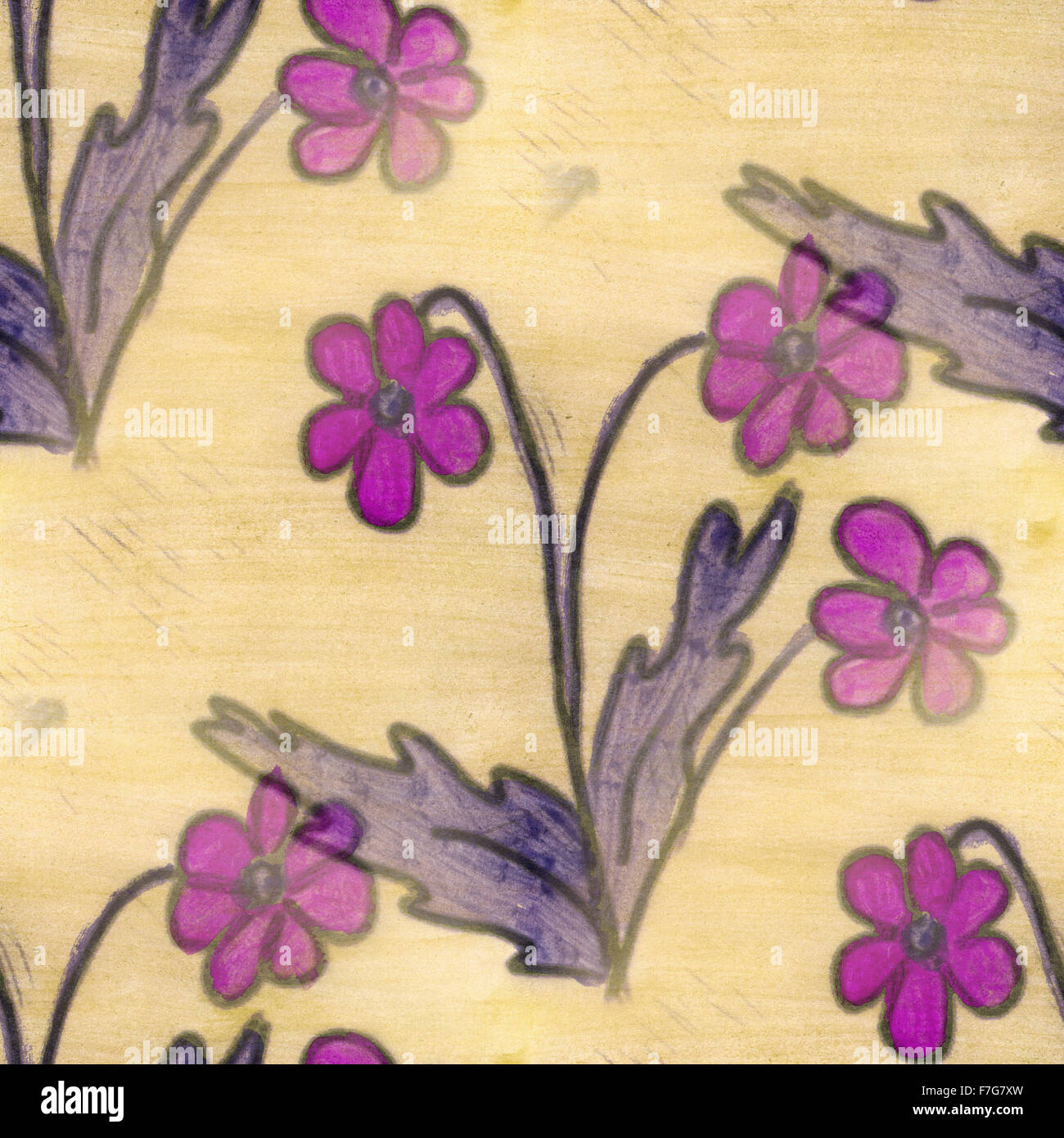 purple yellow grass flower pattern texture watercolor handmade seamless texture for your website Stock Photo