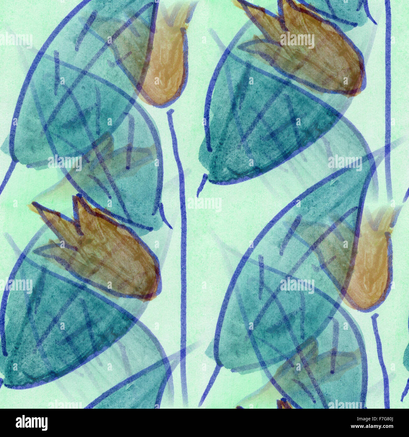flower brown blue pattern texture watercolor handmade seamless texture ...