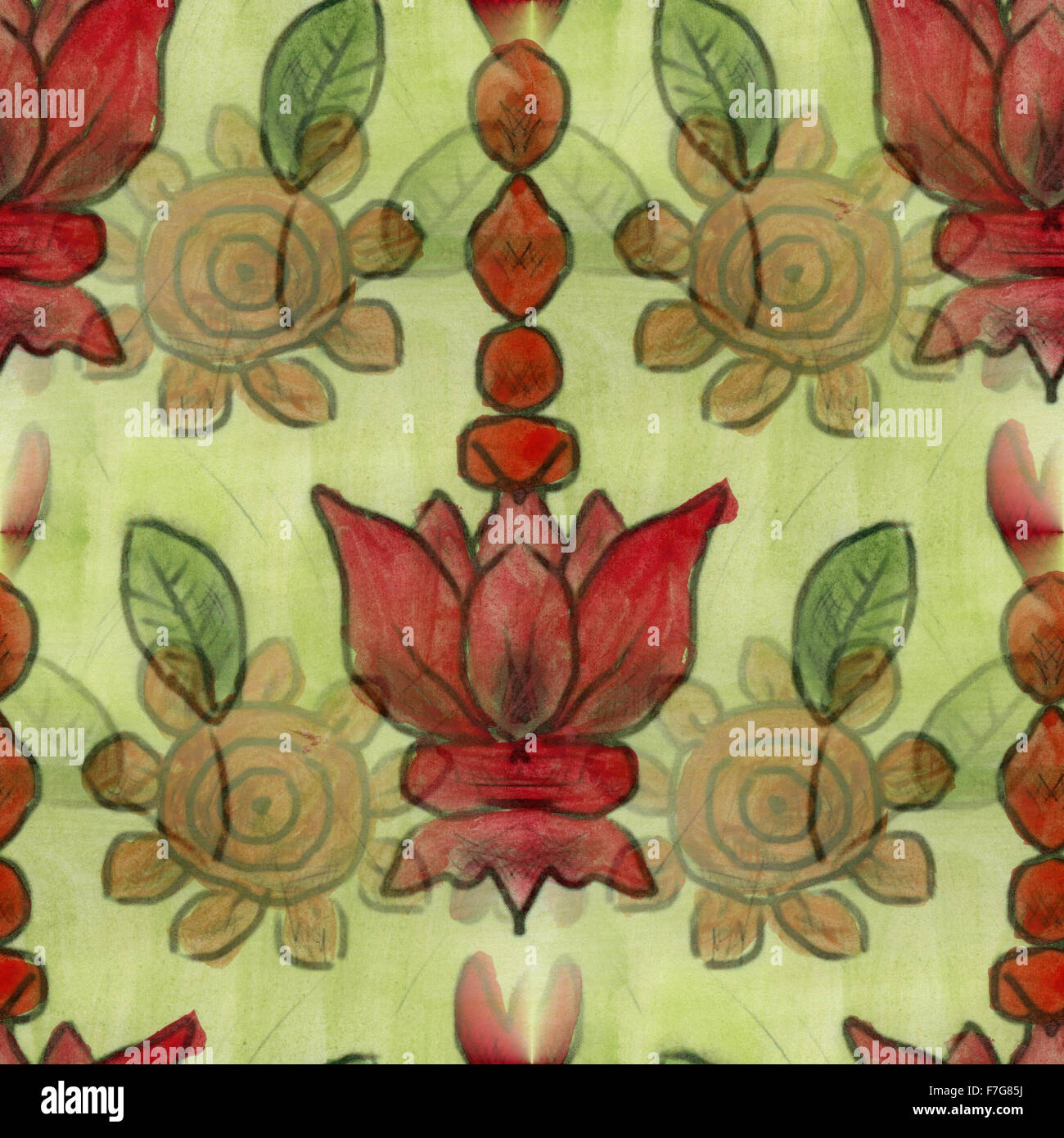 flower pattern red green texture watercolor handmade seamless texture for your website Stock Photo