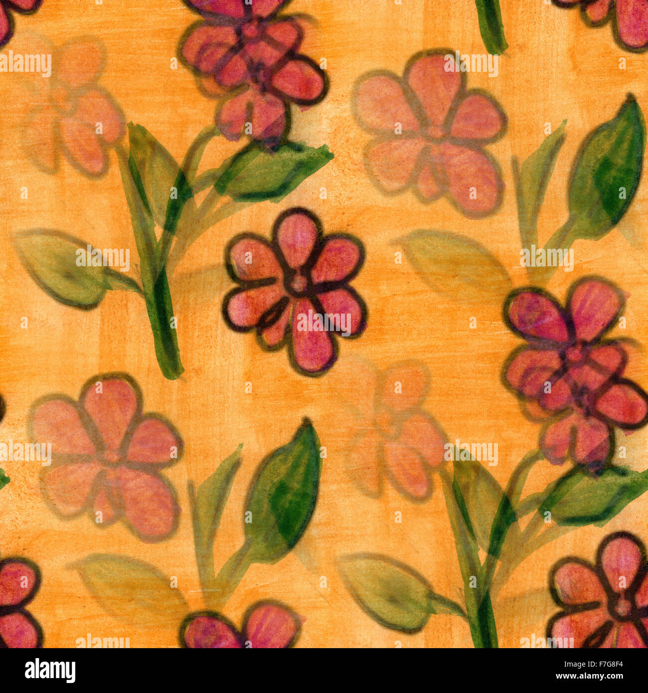 flower pattern texture watercolor orange yellow handmade seamless texture for your website Stock Photo