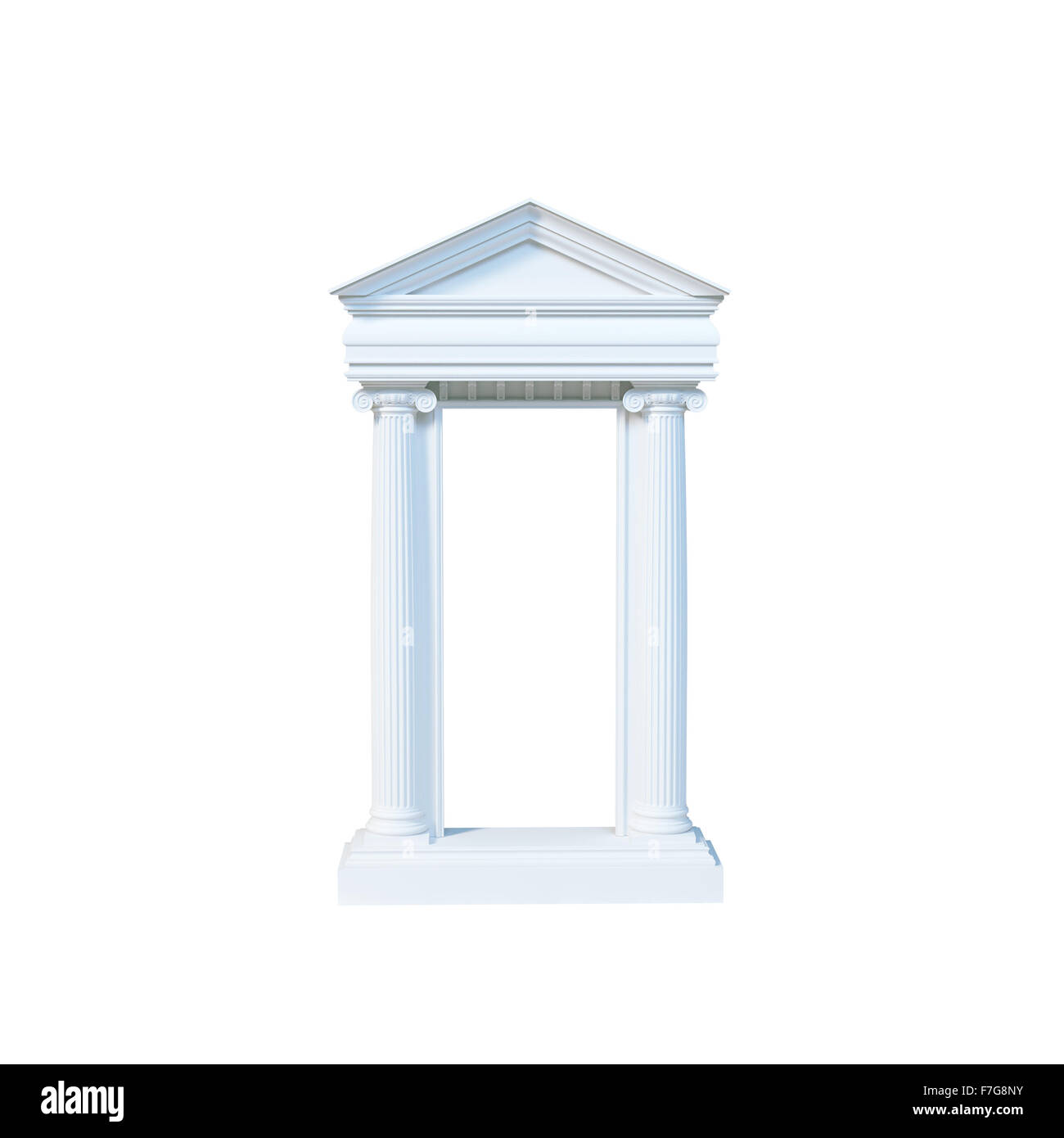 Antique marble temple front with ionic columns isolated on white background. 3d render Stock Photo
