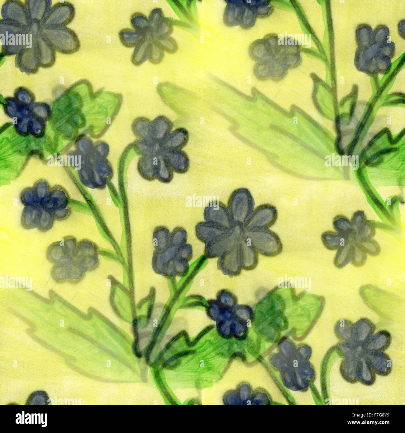 flower pattern texture watercolor handmade green blue seamless texture for your website Stock Photo