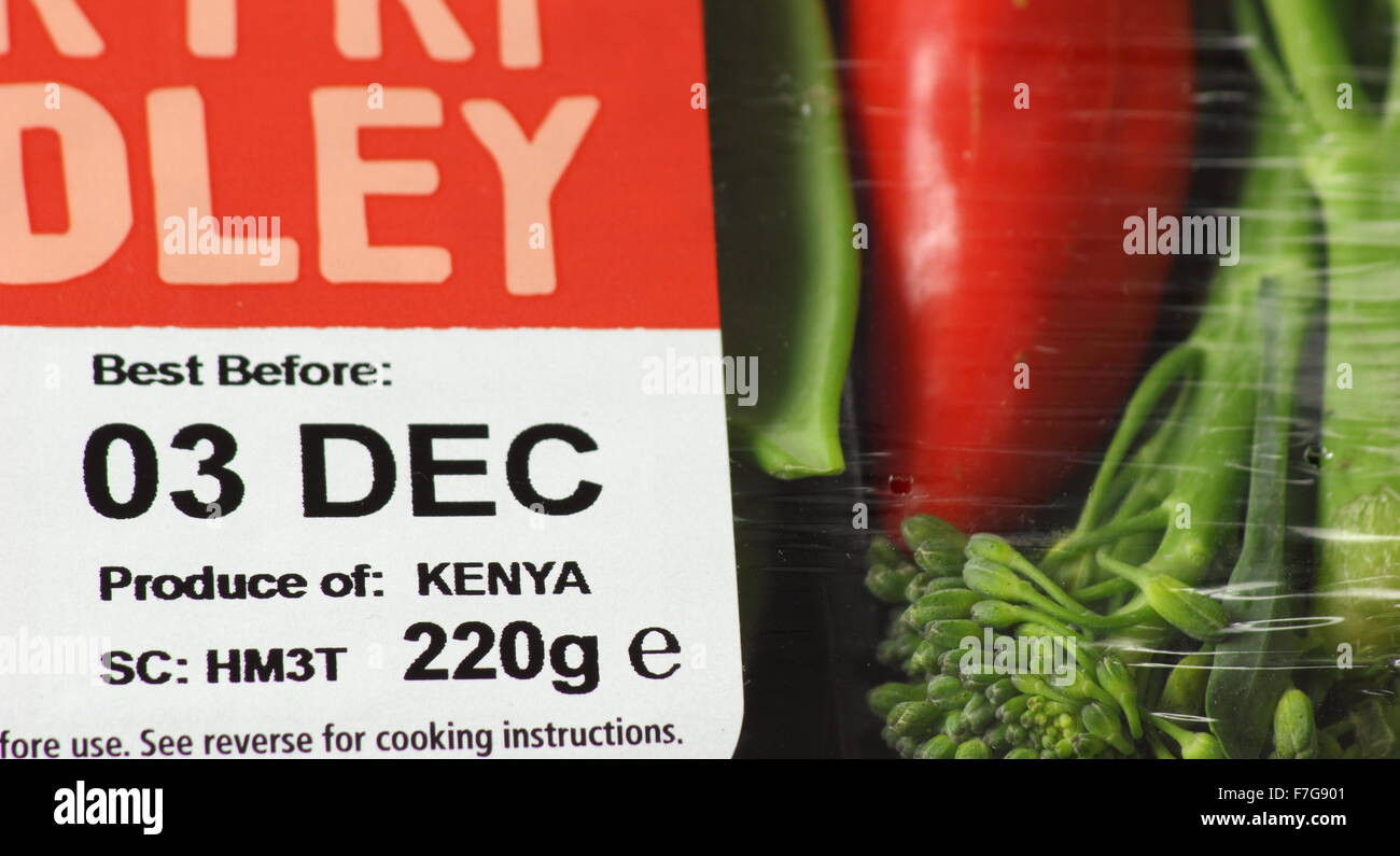 Best before label on packaging of a Stir Fry Medley of Kenyan Stock