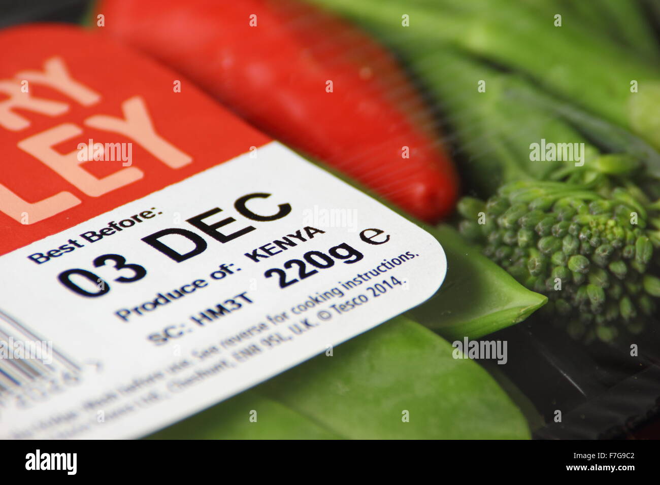 Best before label on packaging of a Stir Fry Medley of Kenyan