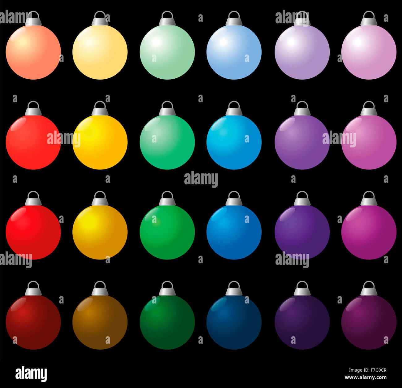 Colorful christmas balls. Seamless background can be created. Illustration over black. Stock Photo