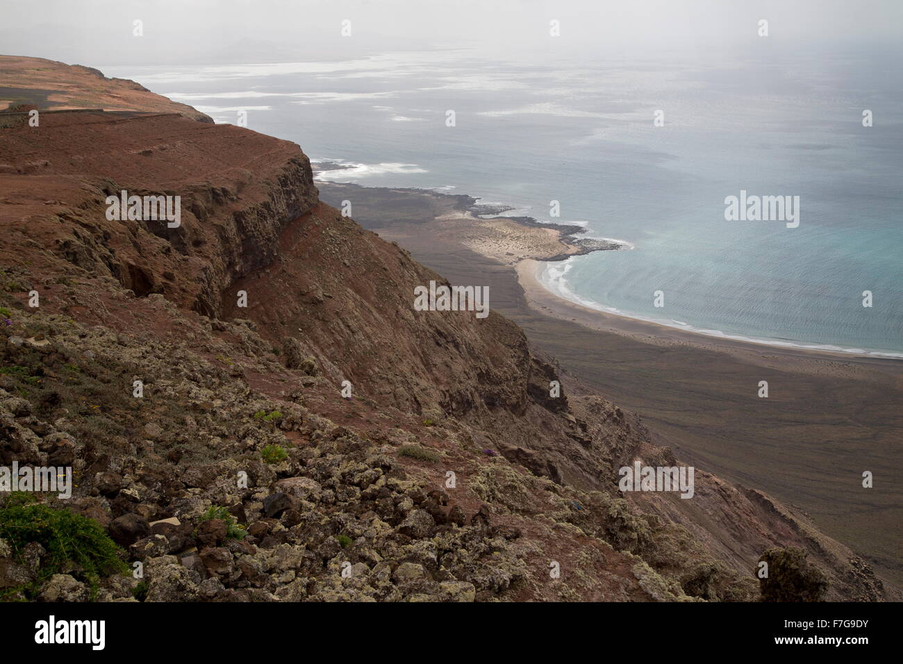 The high volcanic cliffs of El Risco, northenmost Lanzarote; Canary Islands. Stock Photo