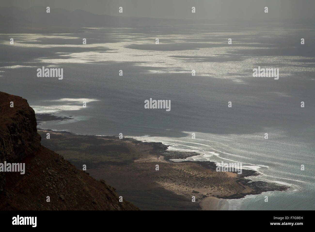 Light and shade on the ocean in the view from El Risco cliffs, Lanzarote. Stock Photo