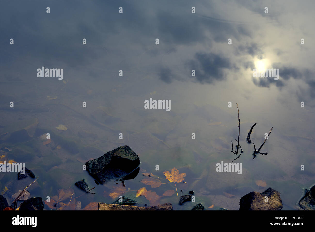Sky clouds reflection in clear mountain lake Stock Photo - Alamy