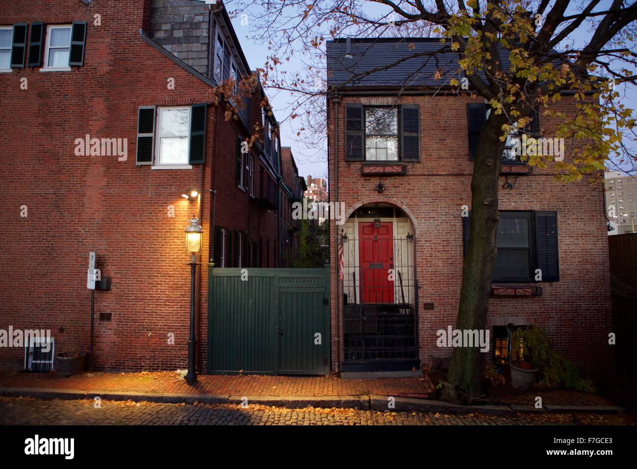 Autumn street scenes in the quaint and historic neighborhood of Bay Village, Boston, Massachusetts. Stock Photo