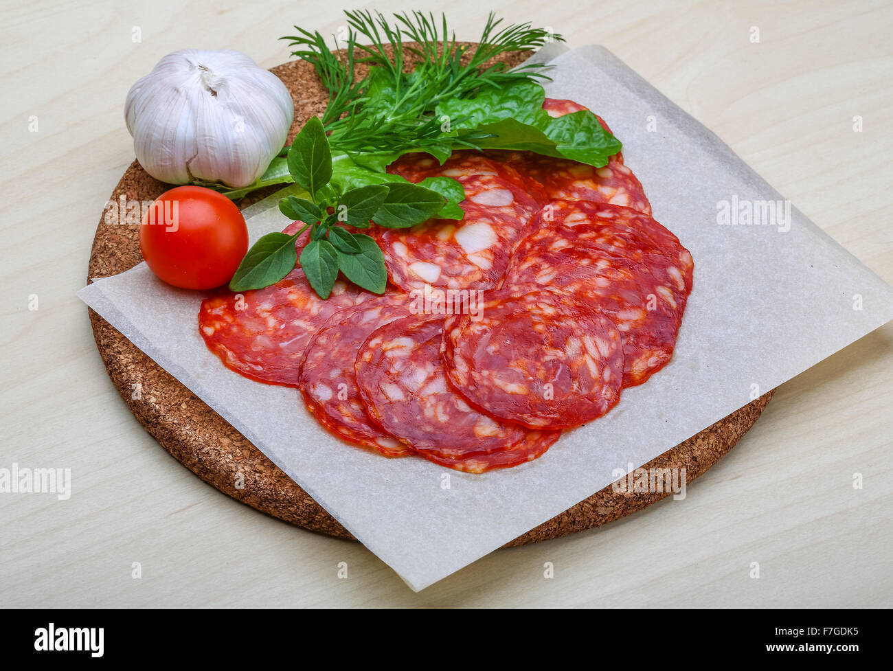 Chorizo sausage - spanish salami on the wood background Stock Photo - Alamy