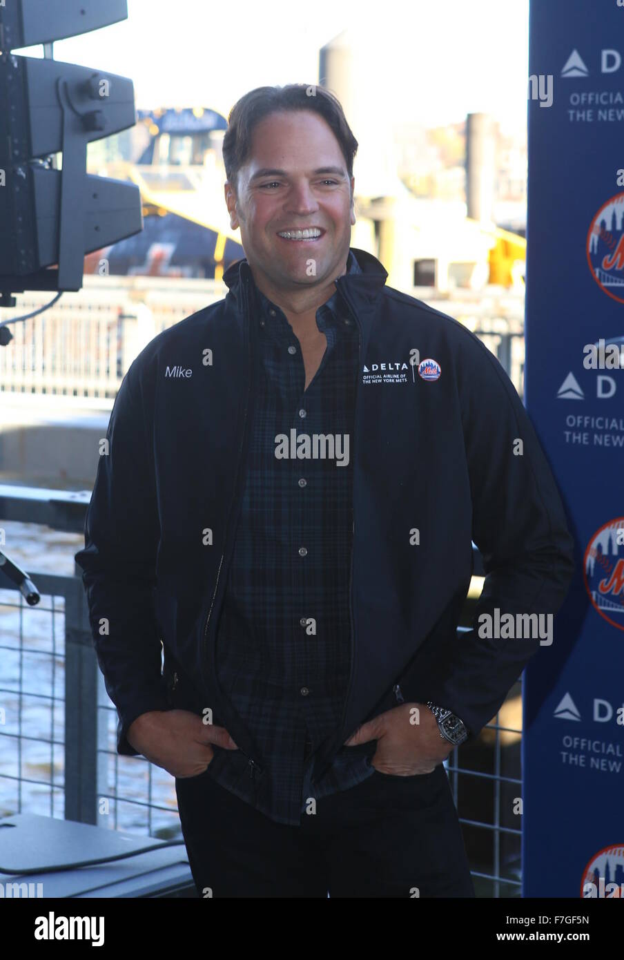 Comedian Jim Breuer and Mets legend Mike Piazza join the Delta Air Lines and New York Mets water taxi, the 'Amazin' Mets Express,' as honorary Captains  Featuring: Mike Piazza Where: New York, New York, United States When: 30 Oct 2015 Stock Photo