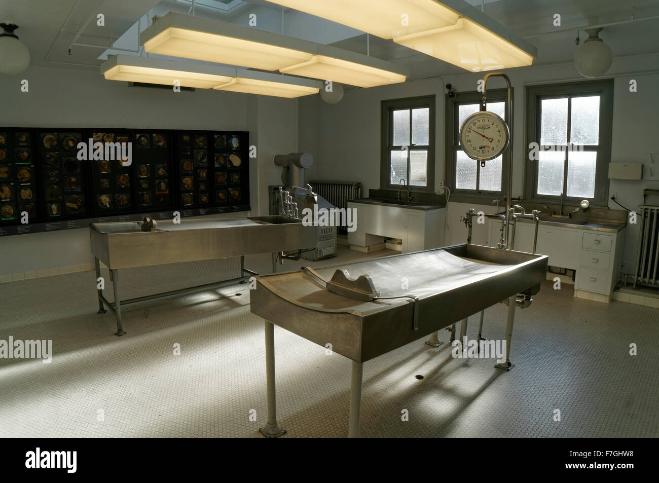 Autopsy room of the former Vancouver city morgue, now the Vancouver Police Museum, Vancouver, BC, Canada Stock Photo