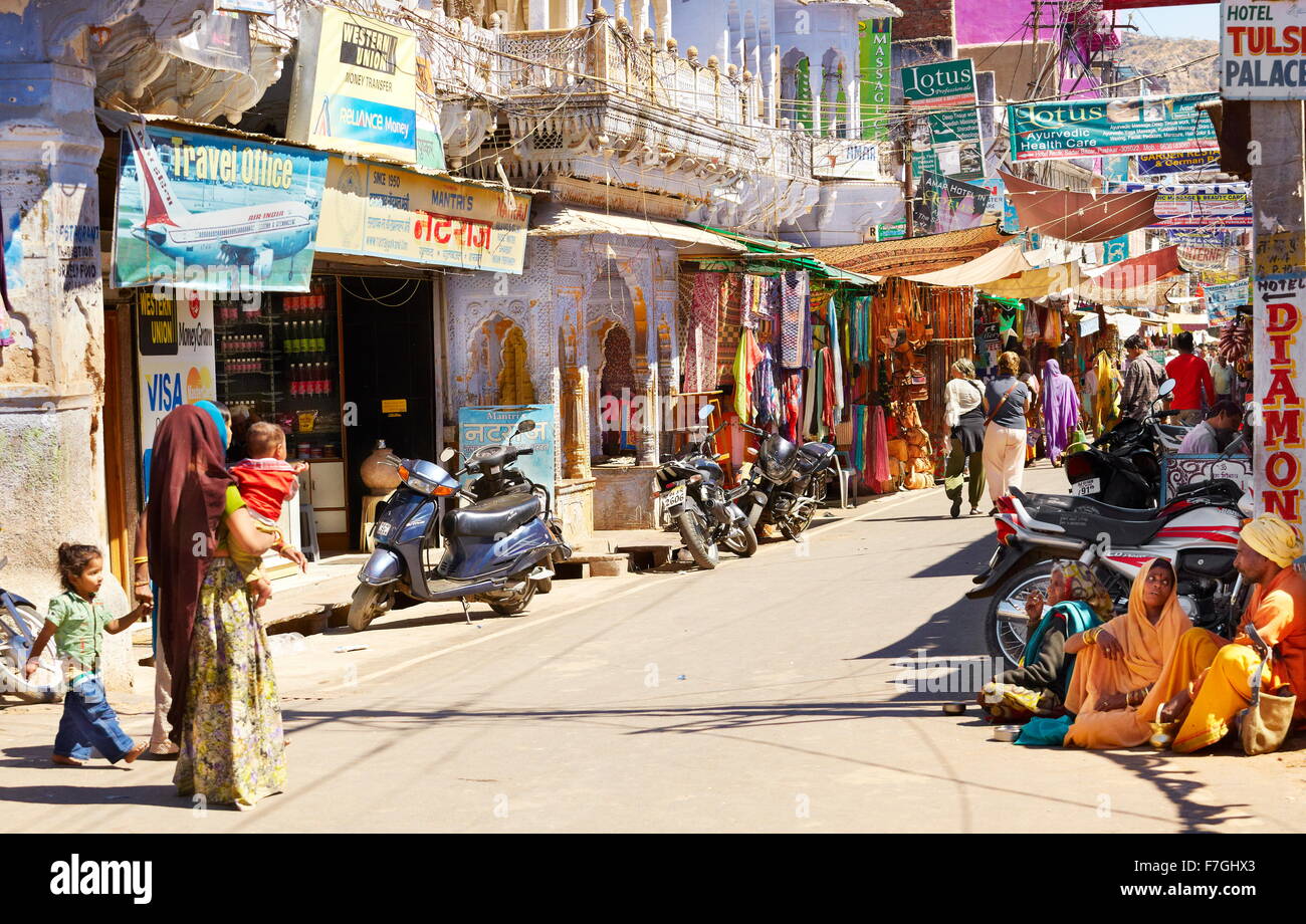 Pushkar main street, Rajasthan, India Stock Photo