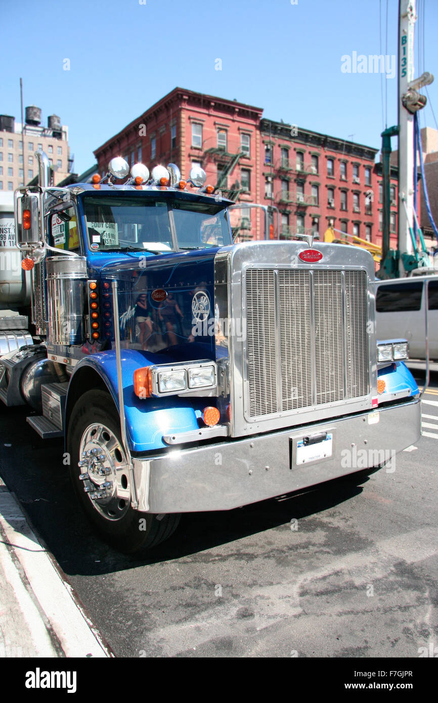 NEW YORK JUNE 24 Big Peterbilt Dump semi truck parked on Manhattan