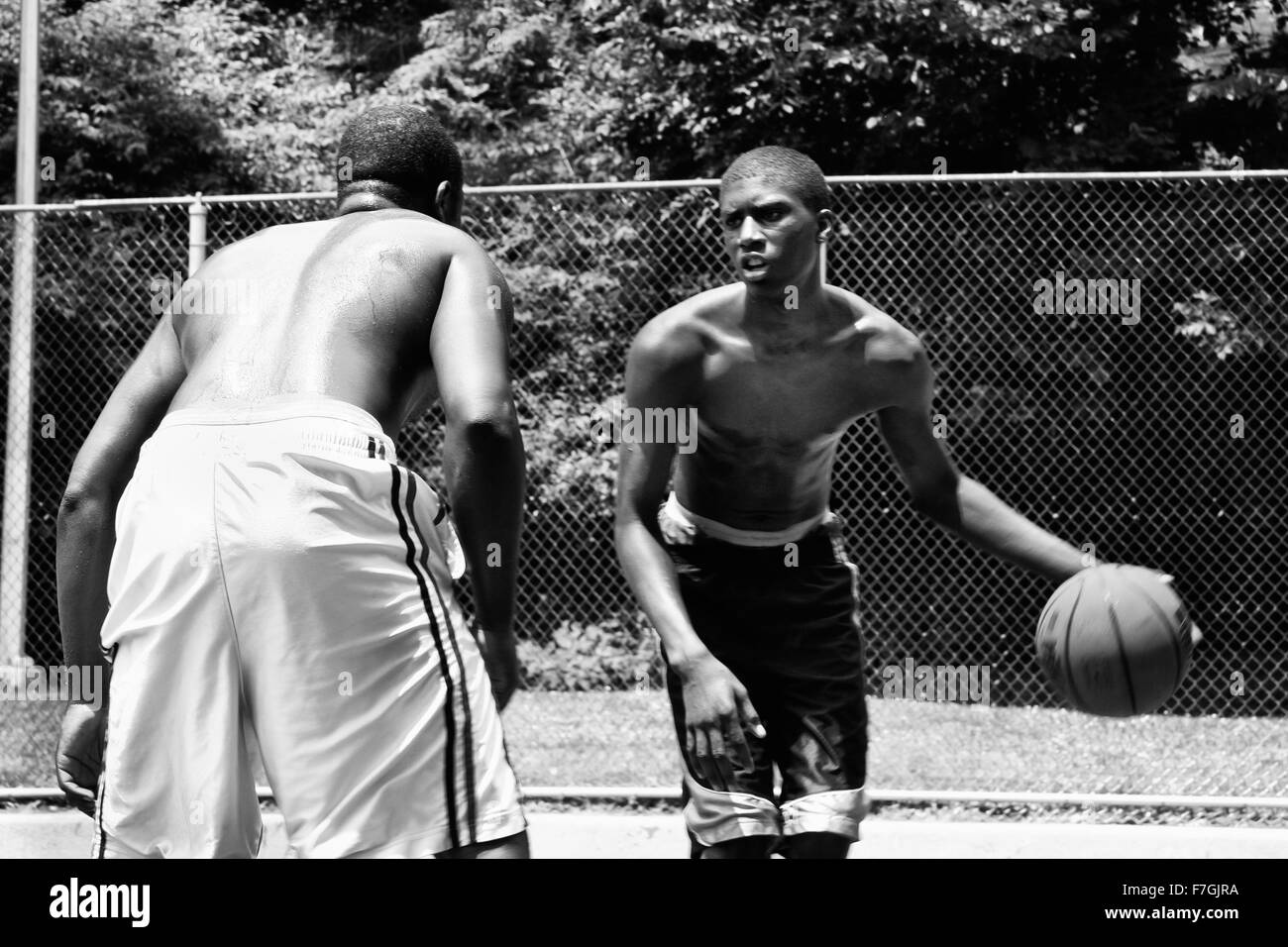 NEW YORK CITY JUNE 22 Two black boys playing in one Harlem