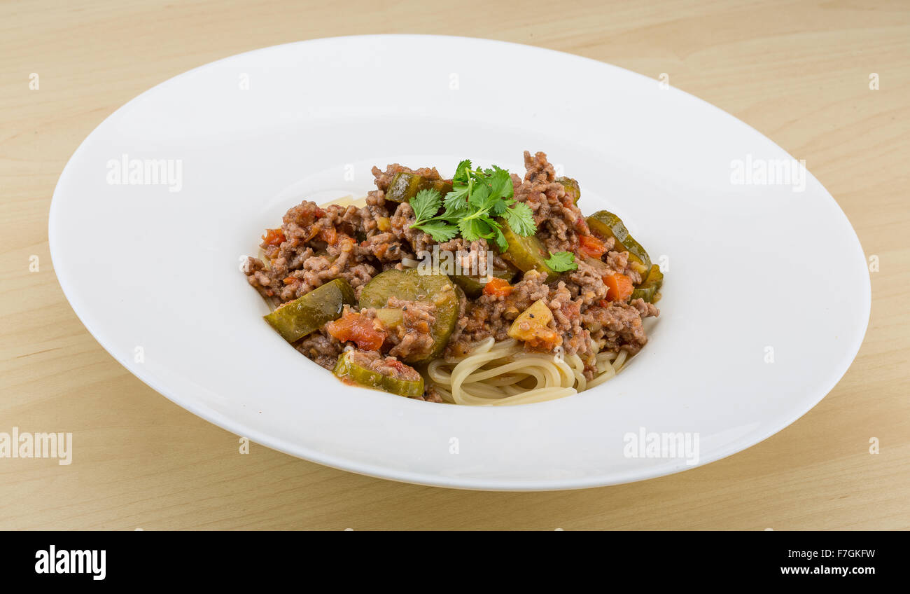 Spaghetti Bolognese with fresh herbs and spices Stock Photo Alamy