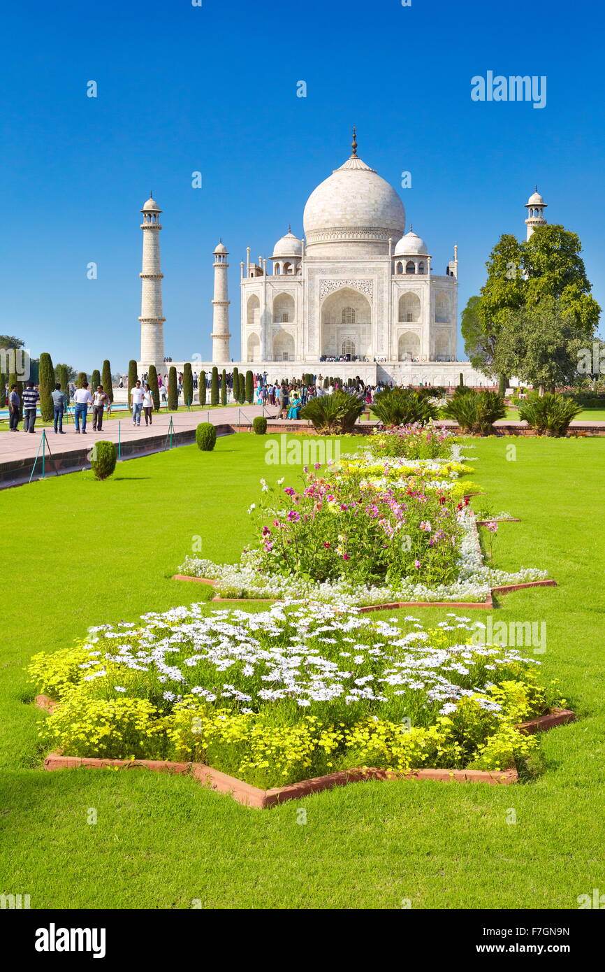 Taj Mahal and the Mughal gardens of the Taj Mahal, Agra, Uttar Pradesh, India Stock Photo