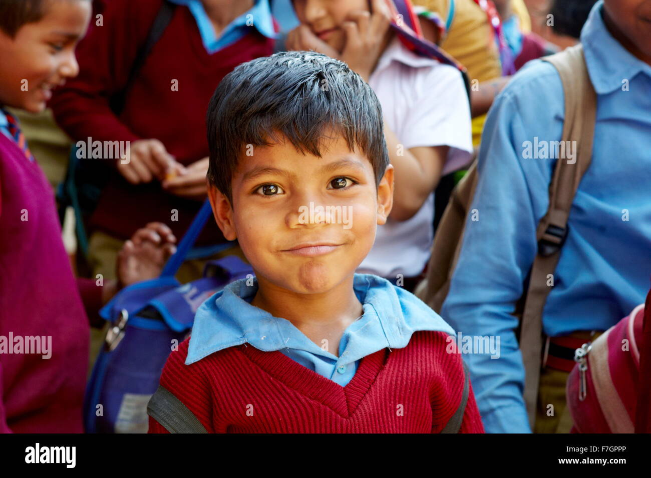 Portrait of young smiling india child boy in school, Agra, India Stock Photo