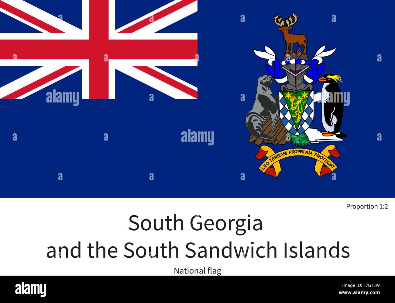 National flag of South and Sandwich Islands with correct proportions, element, colors