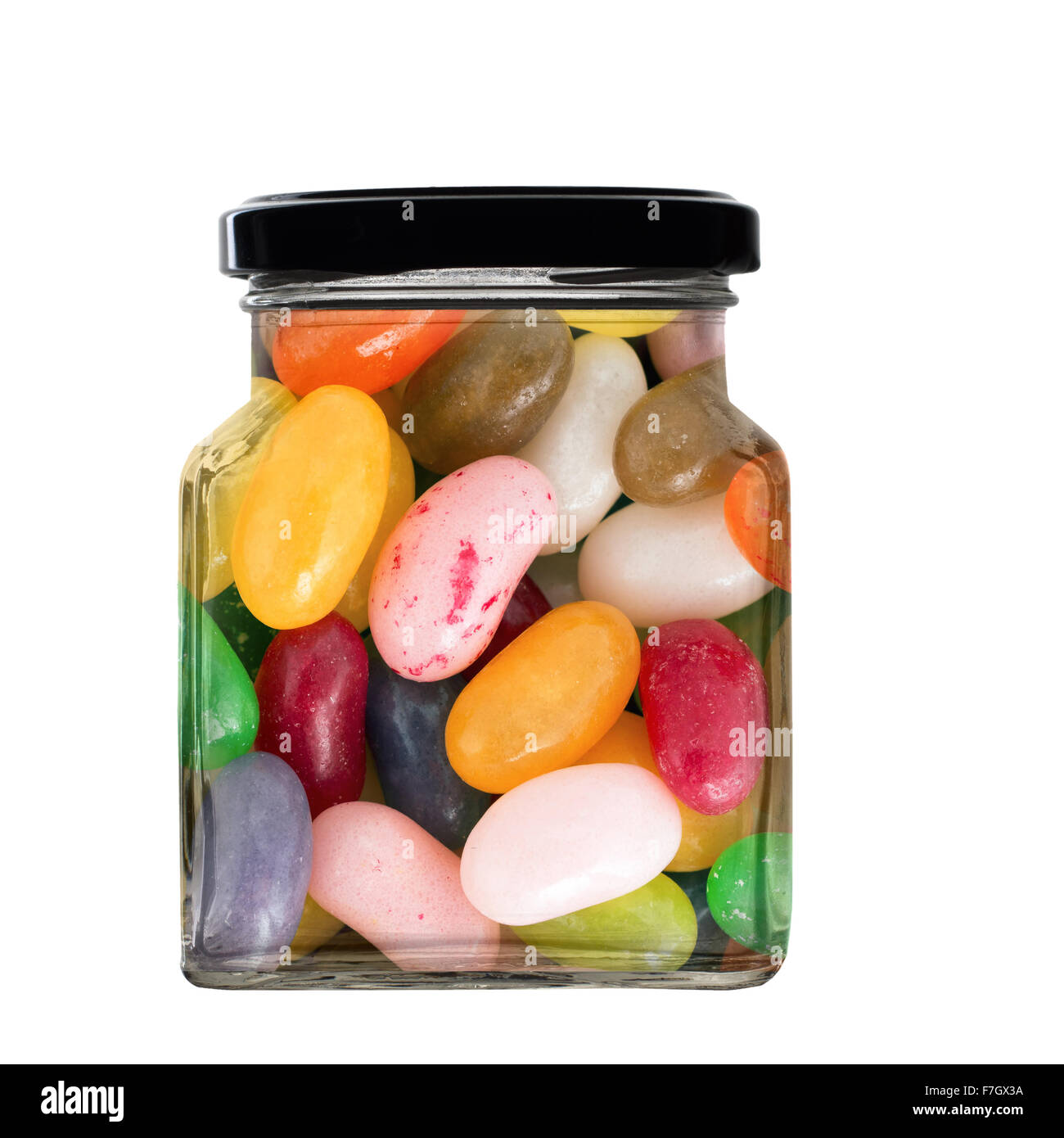 Jolly jellybean jar. Isolated on white. Stock Photo