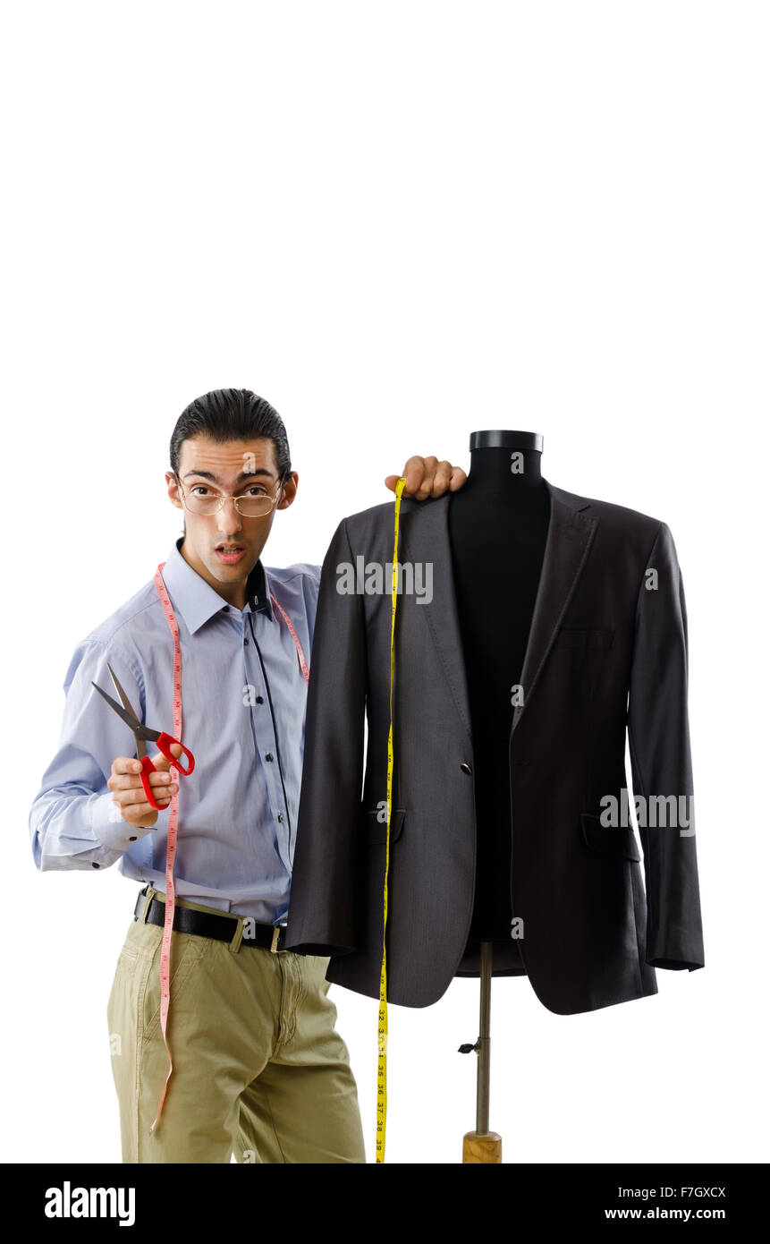 Tailor working isolated on white Stock Photo - Alamy