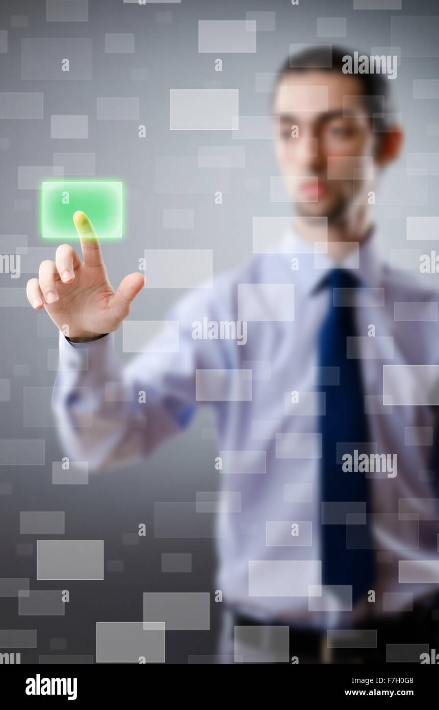 Virtual Button Pc Businessman pressing virtual buttons Stock Photo - Alamy