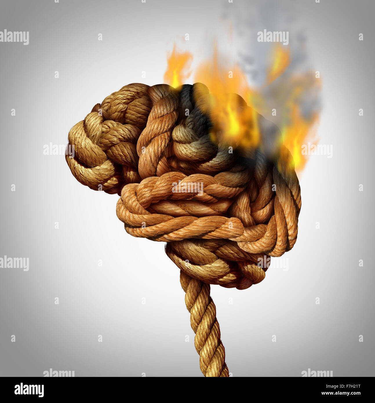 Losing brain function and memory loss due to dementia and Alzheimer's disease with the medical icon of a tangled rope shaped as Stock Photo