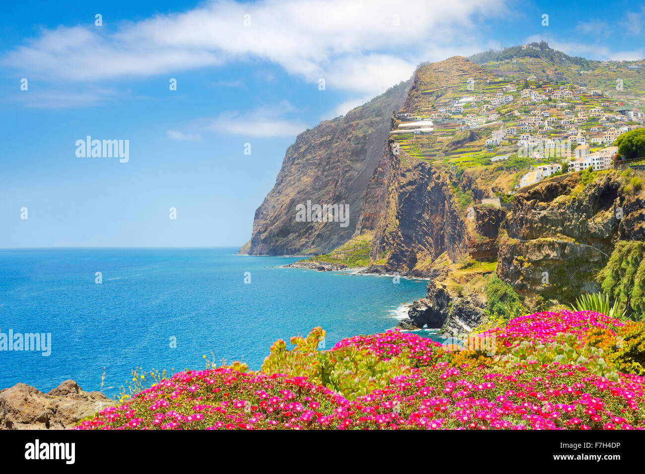 Landscape with Cabo Girao (580 m highest) cliff - Camara de Lobos, Madeira Island, Portugal Stock Photo