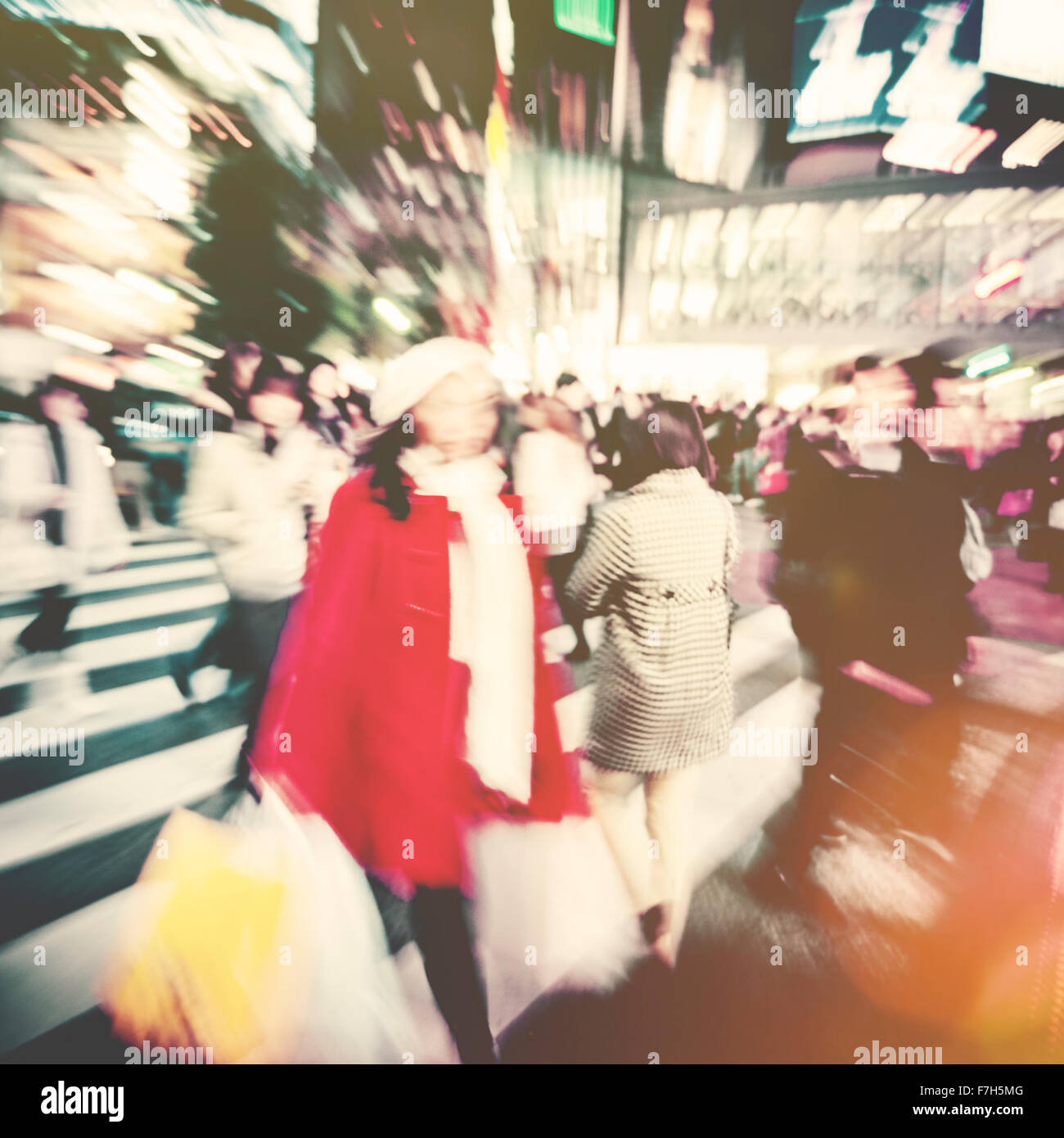 Large Crowd Walking in a City Cross Street Concept Stock Photo