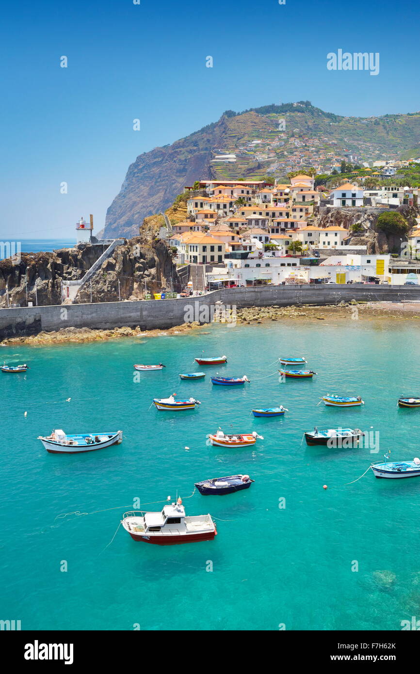 Fishing village Camara de Lobos and Cabo Girao Cliff, Madeira Island, Portugal Stock Photo