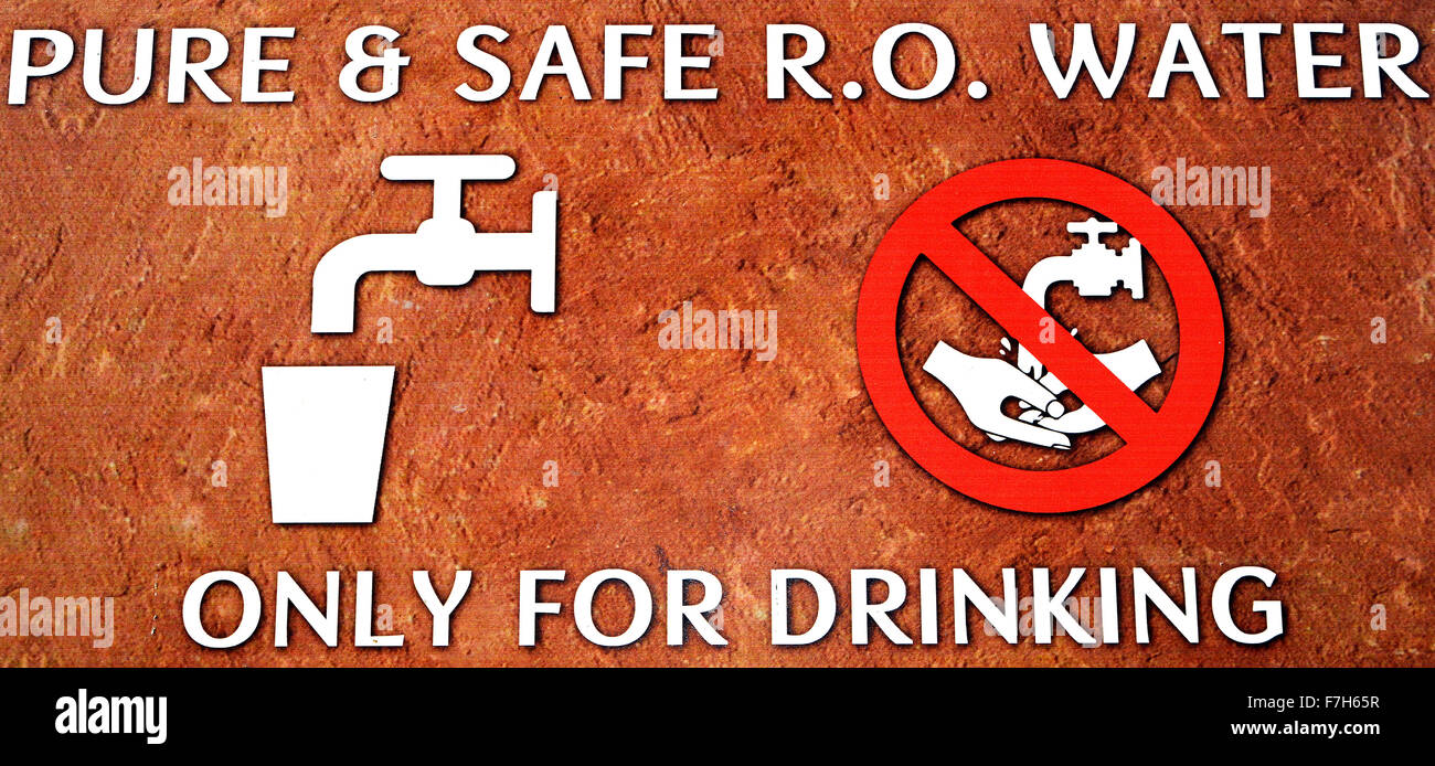 Pure and safe drinking water sign at a Public place,India Stock Photo