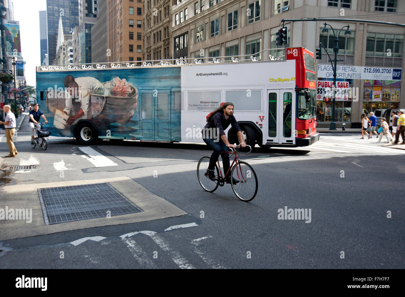 Winslow Homer painting reproduced on the side of  city bus in New York City as part of the Art Everywhere project. Stock Photo