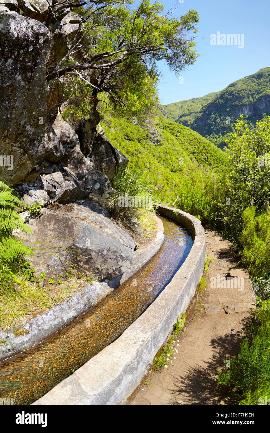 Levada das 25 Fontes, irrigation canal, Rabacal, Madeira Island, Portugal Stock Photo