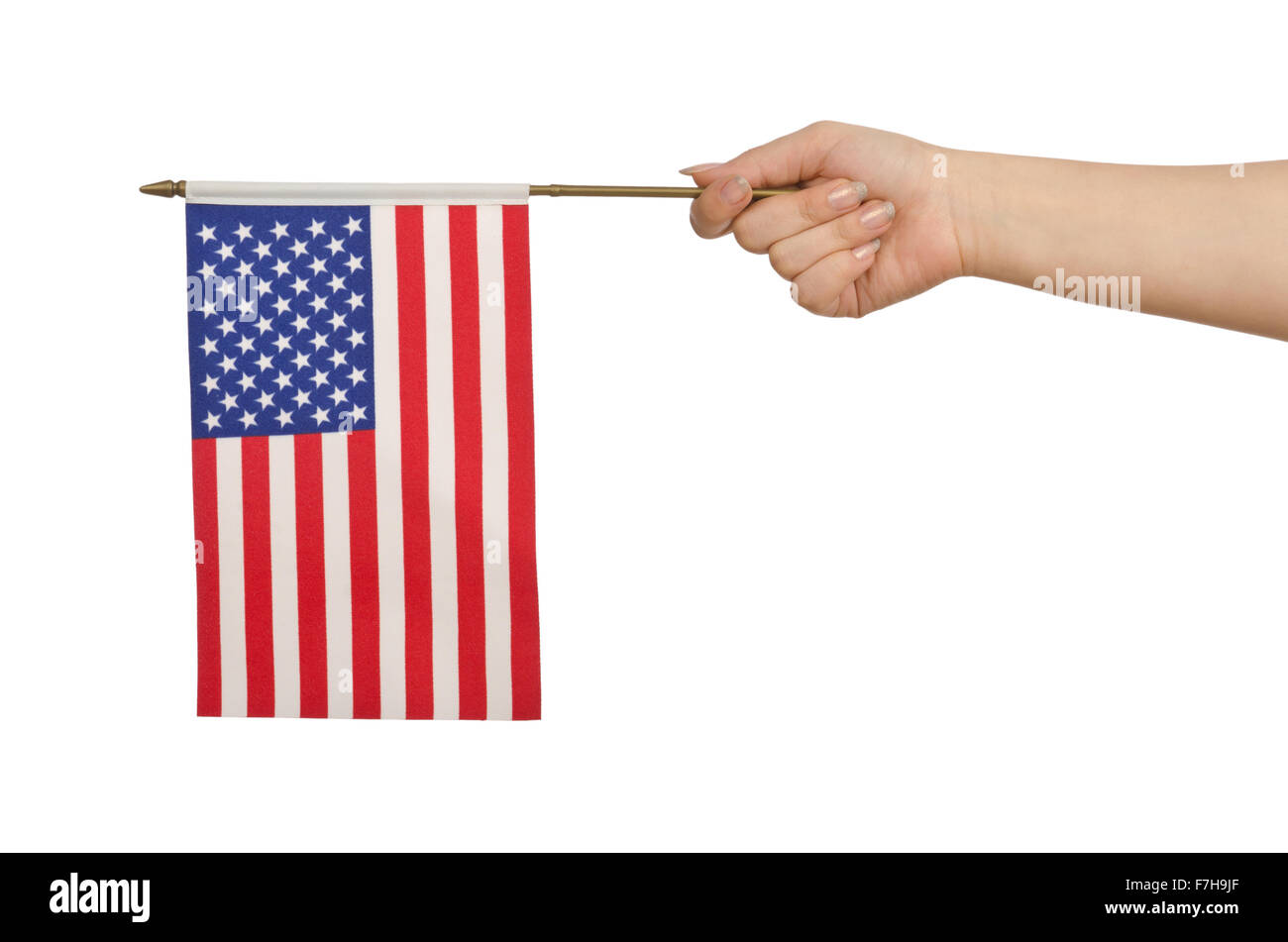 Hand holding american flag on white Stock Photo - Alamy