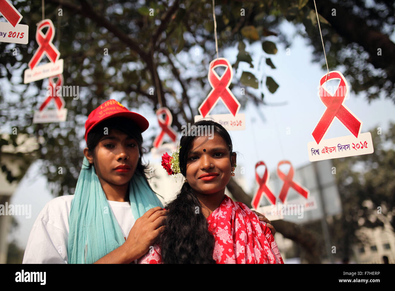 Dhaka, Bangladesh. 1st December, 2015. Bangladeshi sex workers attend a  rally on the occasion of the World Aids Day in Dhaka,Bangladesh on December  01, 2015. A report of UNAIDS,in Bangladesh an estimated