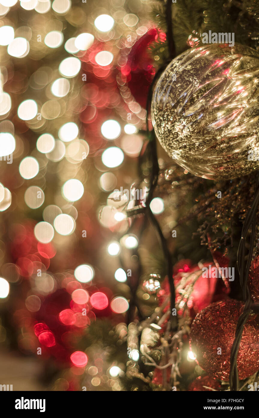 New Year decoration background with bokeh lights Stock Photo