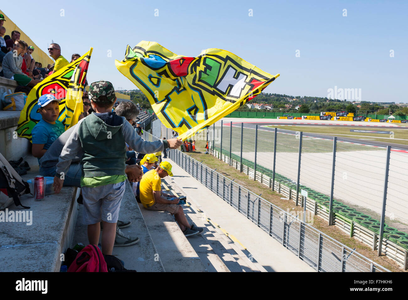 udledning Twisted fleksibel Valentino Rossi fans dressed in VR46 colours supporting their hero at  Misano World Circuit, MotoGP circuit, Misano, Italy Stock Photo - Alamy